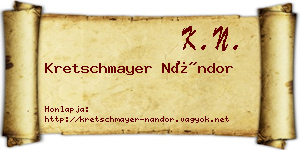 Kretschmayer Nándor névjegykártya